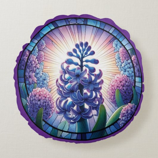 ヒヤシンスのステンドグラス ラウンドクッション (正面)