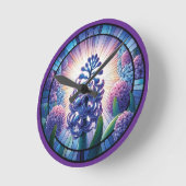 ヒヤシンスのステンドグラス ラウンド壁時計 (傾斜)