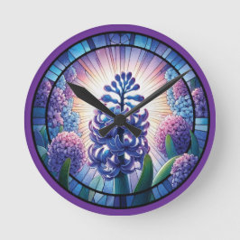ヒヤシンスのステンドグラス ラウンド壁時計