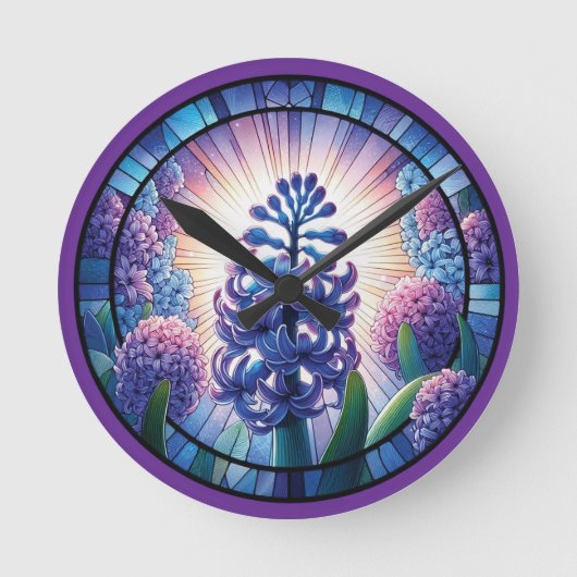 ヒヤシンスのステンドグラス ラウンド壁時計 (正面)