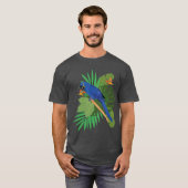ヒヤシンスコバルトインコと葉 Tシャツ (正面フル)