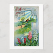 ヒヤシンス、クロスとスターヴィンテージイースター シーズンポストカード (正面)