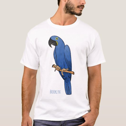 ヒヤシンス・マカオ鳥の漫画イラストレーション Tシャツ (正面)