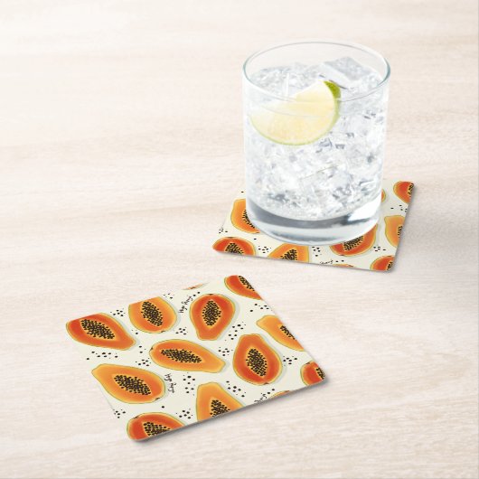 ヒヤパパイヤ模様 スクエアペーパーコースター (インサイチュ)