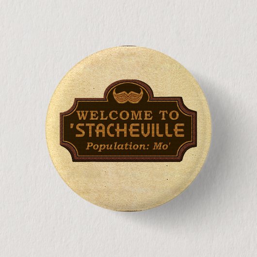 ヒュースおもしろいティーモウェルカムサイン 缶バッジ (正面)