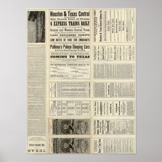 ヒューストンとテキサス州中央鉄道テキサス州経由 ポスター (正面)