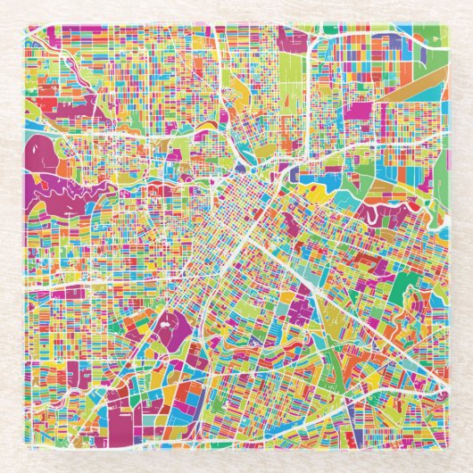 ヒューストンのテキサス州|のネオン地図 ガラスコースター (正面)