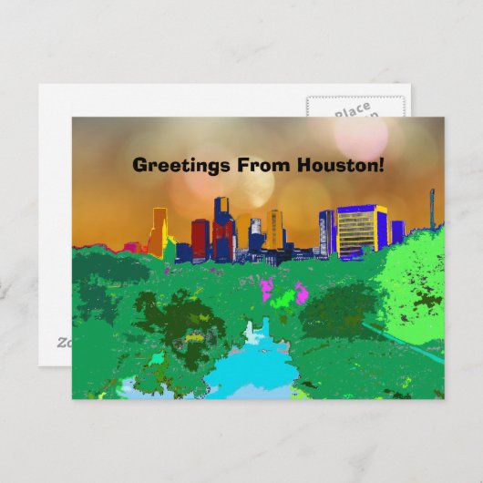 ヒューストンカラフルシティスカイライン土産あいさつ ポストカード (正面/裏面)