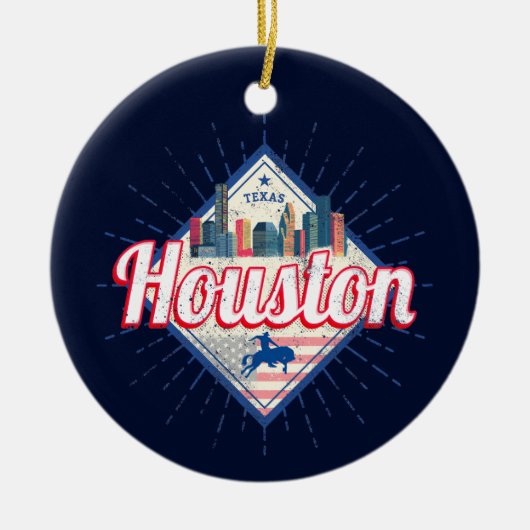 ヒューストンスカイラインテキサス州統一された州ヴィンテージUSA セラミックオーナメント (正面)