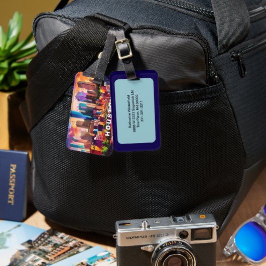 ヒューストンスカイライン抽象芸術アート ラゲッジタグ (正面&裏面)