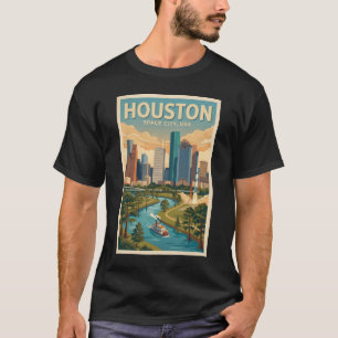 ヒューストンテキサス州イラスト旅行アートヴィンテージ Tシャツ