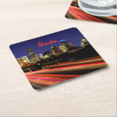 ヒューストンテキサス州シティスカイライン スクエアペーパーコースター (アングル)