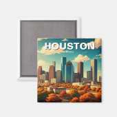ヒューストンテキサス州スカイラインシティスケープ秋 マグネット (正面/裏面)