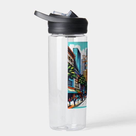 ヒューストンテキサス州ダウンタウンシティビュー抽象芸術アート ウォーターボトル (右面)