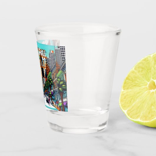ヒューストンテキサス州ダウンタウンシティビュー抽象芸術アート ショットグラス (右)