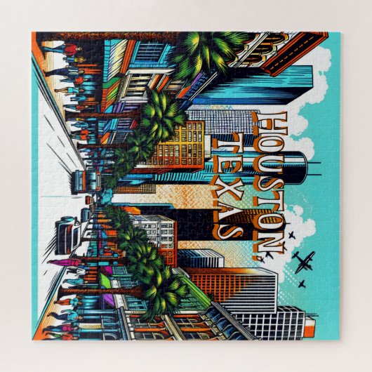 ヒューストンテキサス州ダウンタウンシティビュー抽象芸術アート ジグソーパズル (横)