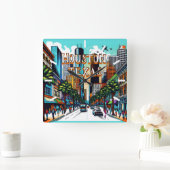 ヒューストンテキサス州ダウンタウンシティビュー抽象芸術アート スクエア壁時計 (ホーム)