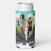 ヒューストンテキサス州ダウンタウンシティビュー抽象芸術アート スリム缶クーラー (Seltzer裏面)