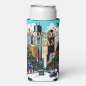 ヒューストンテキサス州ダウンタウンシティビュー抽象芸術アート スリム缶クーラー (Seltzer正面)