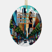 ヒューストンテキサス州ダウンタウンシティビュー抽象芸術アート セラミックオーナメント (右)