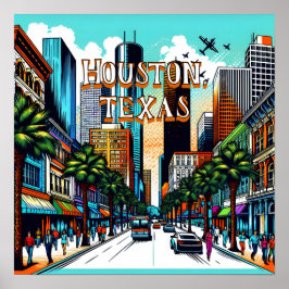 ヒューストンテキサス州ダウンタウンシティビュー抽象芸術アート ポスター