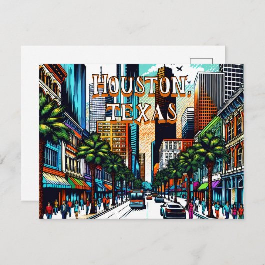 ヒューストンテキサス州ダウンタウンシティビュー抽象芸術アート ポストカード (正面/裏面)