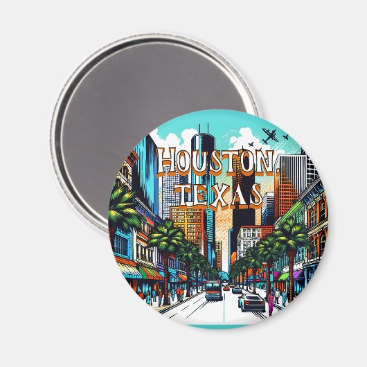 ヒューストンテキサス州ダウンタウンシティビュー抽象芸術アート マグネット (正面/裏面)