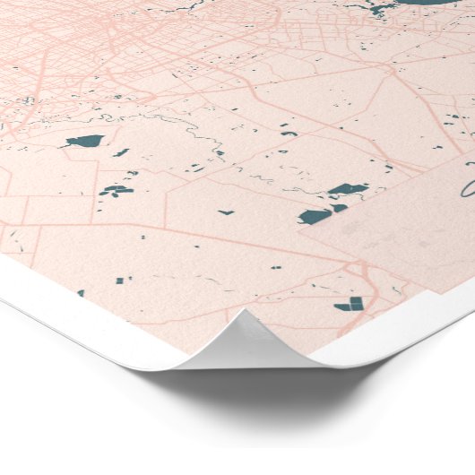 ヒューストンテキサス州ピンク&ブルーかわいいスクリプト通りマップ ポスター (角)