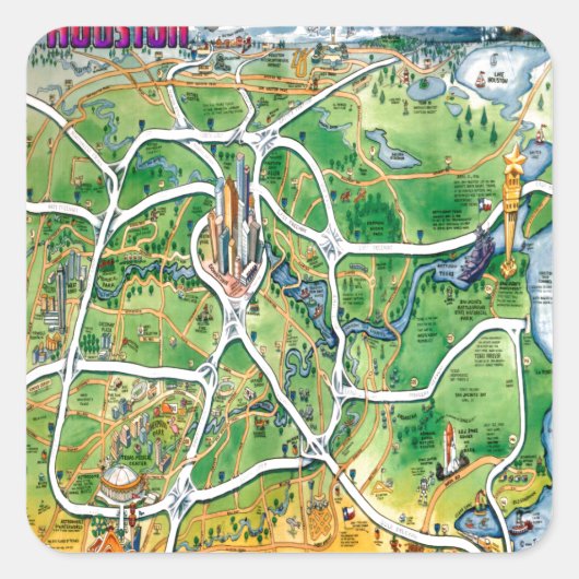 ヒューストンテキサス州マンガの地図 スクエアシール (正面)