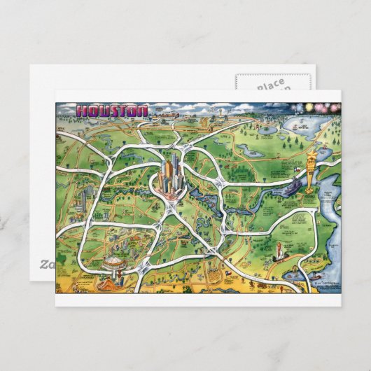 ヒューストンテキサス州マンガの地図 ポストカード (正面/裏面)