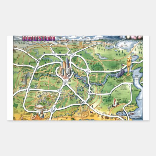 ヒューストンテキサス州マンガの地図 長方形シール (正面)