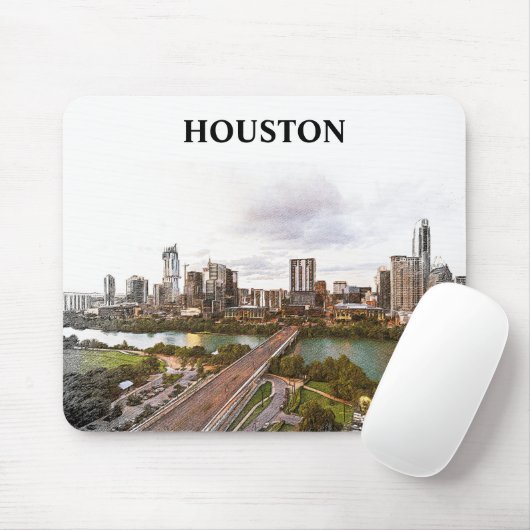 ヒューストンテキサス州ヴィンテージトラベルシティウォーターカラー マウスパッド (マウス)