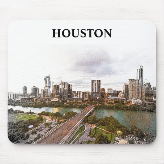 ヒューストンテキサス州ヴィンテージトラベルシティウォーターカラー マウスパッド (正面)