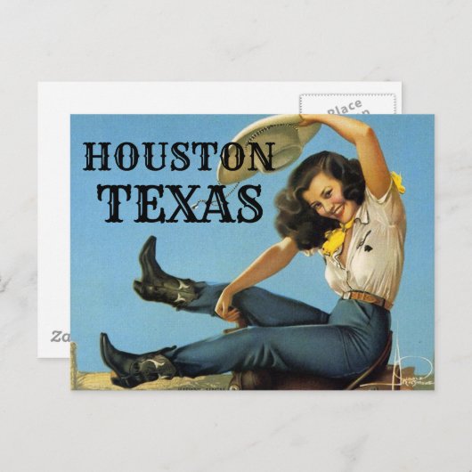 ヒューストンテキサス州ヴィンテージ旅行女性のカーボーイ ポストカード (正面/裏面)