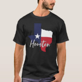 ヒューストンテキサス州国旗の地図と黒 Tシャツ (正面)