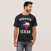 ヒューストンテキサス州国旗の地図と黒 Tシャツ (正面フル)