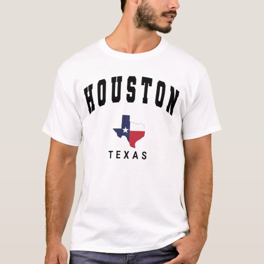 ヒューストンテキサス州州旗の地図と白 Tシャツ (正面)