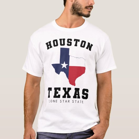 ヒューストンテキサス州州旗の地図と白 Tシャツ (正面)