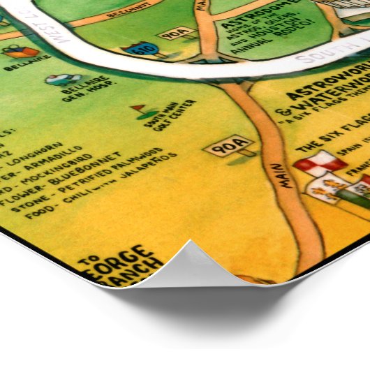 ヒューストンテキサス州漫画地図のポスター ポスター (角)