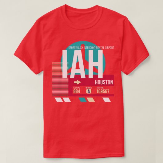 ヒューストンテキサス州IAH空港コードバゲージラベル Tシャツ (デザイン正面)
