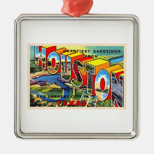 ヒューストンテキサス州TXヴィンテージ大文字葉書 メタルオーナメント (正面)