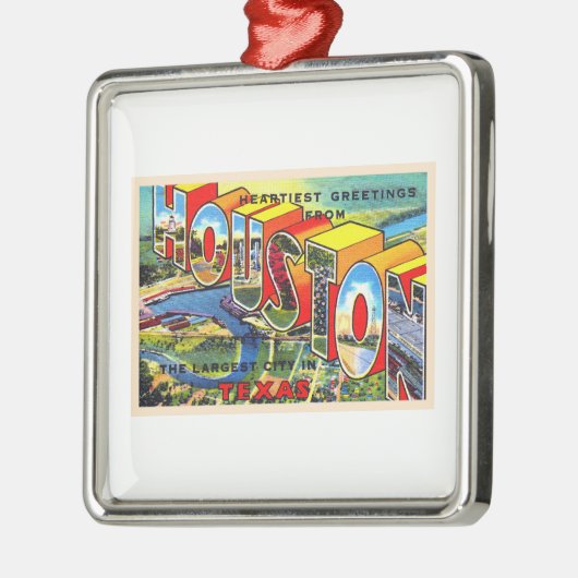 ヒューストンテキサス州TXヴィンテージ大文字葉書 メタルオーナメント (左)