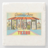 ヒューストンテキサス州TX古いヴィンテージ旅行記念品 ストーンコースター (正面)
