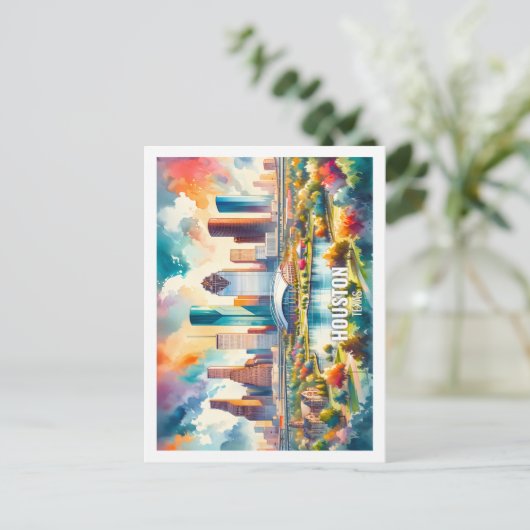 ヒューストンテキサス州USA有名な場所の水色 ポストカード (スタンド正面)