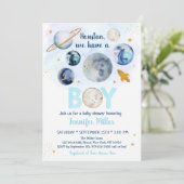 ヒューストンボーイブルー金ゴールド銀河系ベビーシャワー 招待状 (スタンド正面)