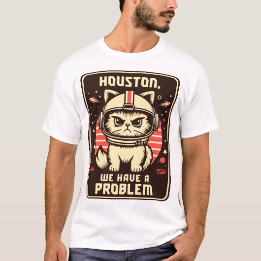 ヒューストン問題おもしろい猫 Tシャツ (正面)