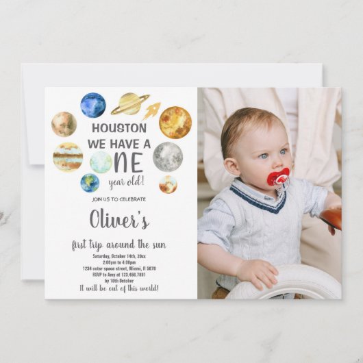 ヒューストン宇宙誕生日招待状と写真 招待状 (正面)