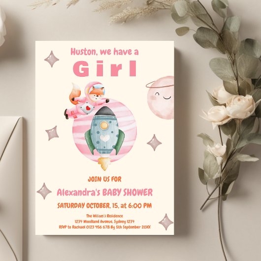ヒューストン我々は女の子の宇宙ベビーシャワーを持っている 招待状