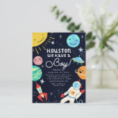 ヒューストン我々は男の子の宇宙の赤ちゃんシャワーを持っている インビテーションポストカード (スタンド正面)