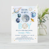 ヒューストン我々は男の子の宇宙の赤ちゃんシャワーを持っている 招待状 (スタンド正面)